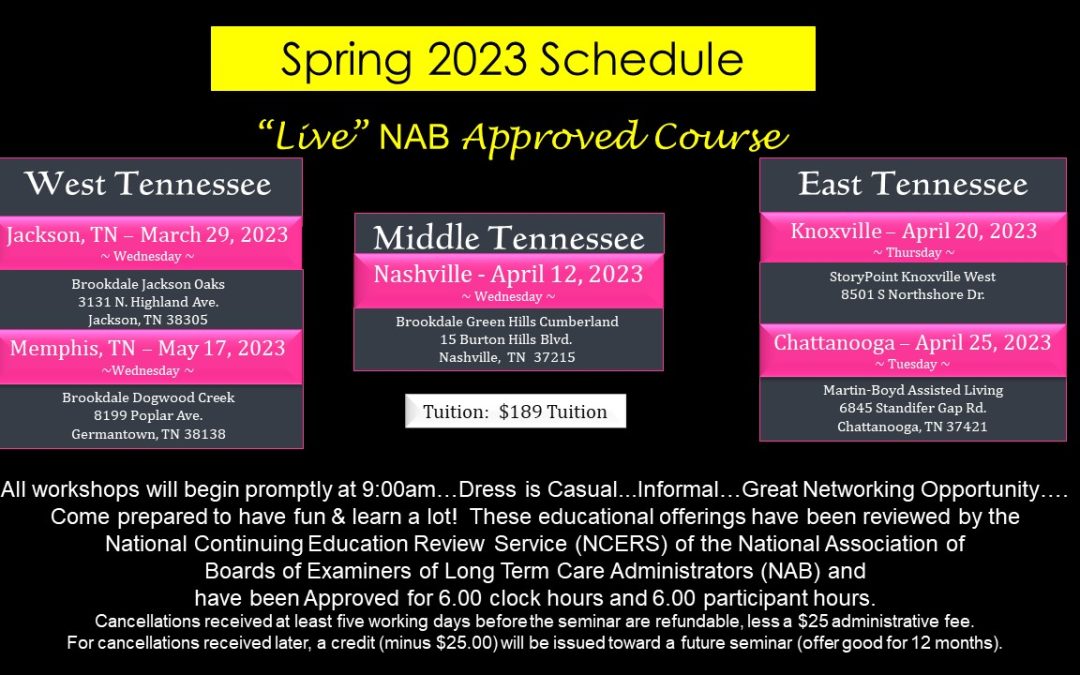 Spring 2023 Schedule of “Live” Classes